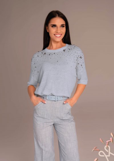 Kék strassz díszítésű női pulóver – Magenta Árkád