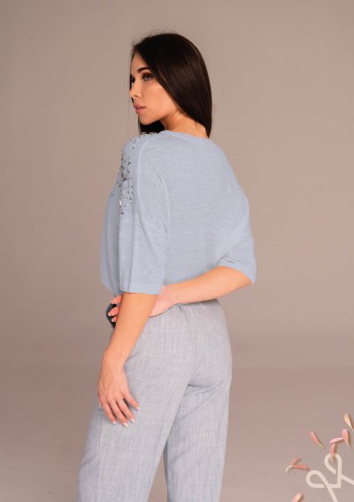 Kék strassz díszítésű női pulóver – Magenta Árkád