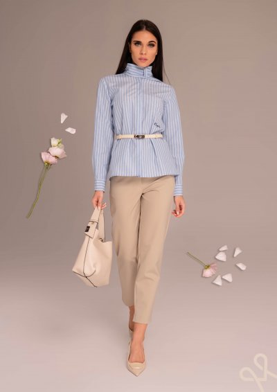 Kék csíkos pamut blúz álló gallérral – Magenta Árkád