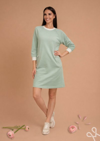 Zöld női laza punto ruha zsebbel – Magenta Árkád