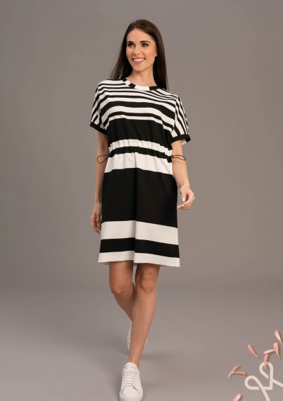 Csíkos puntó ruha gumis derékkal – Magenta Árkád