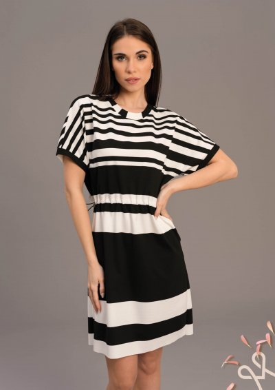 Csíkos puntó ruha gumis derékkal – Magenta Árkád