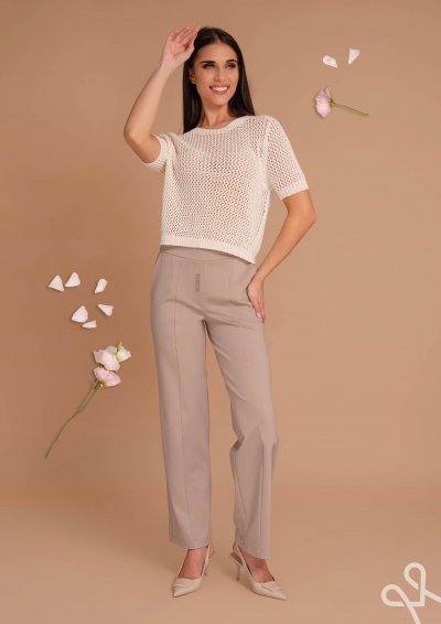 Vajszínű laza fazonú rövid ujjú pulóver - Magenta Árkád