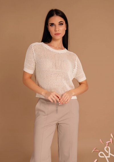 Vajszínű laza fazonú rövid ujjú pulóver - Magenta Árkád