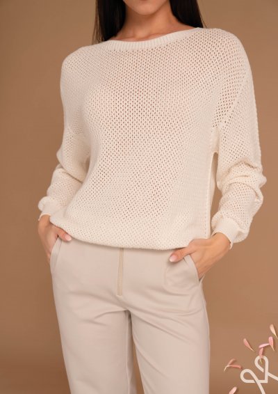 Vajszínű bő fazonú viszkóz kötésű pulóver - Magenta Árkád