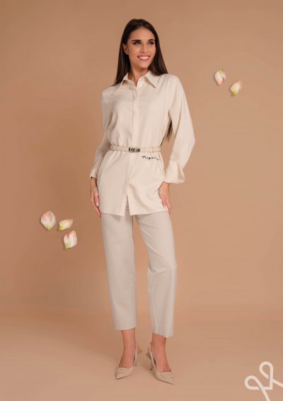 Vajszínű bő fazonú vászon ing tunika mandzsettával - Magenta Árkád 