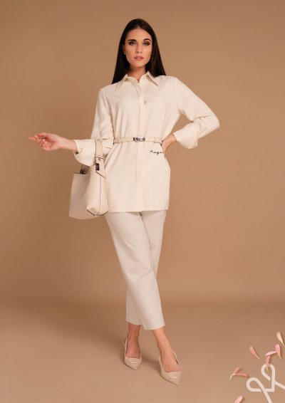 Vajszínű bő fazonú vászon ing tunika mandzsettával - Magenta Árkád 