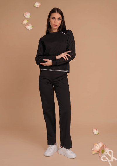 Fekete bő szárú elasztikus nadrág gumis derékkal - Magenta Árkád 