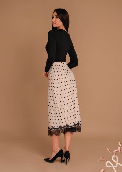 Pöttyös midi szoknya csipkés aljjal - Magenta Árkád 