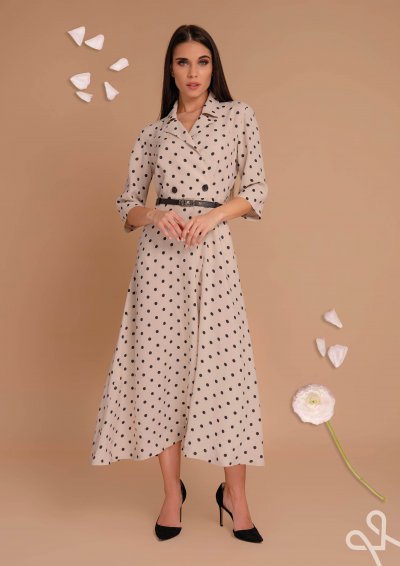 Pöttyös midi ruha átlapolt gombolással - Magenta Árkád 