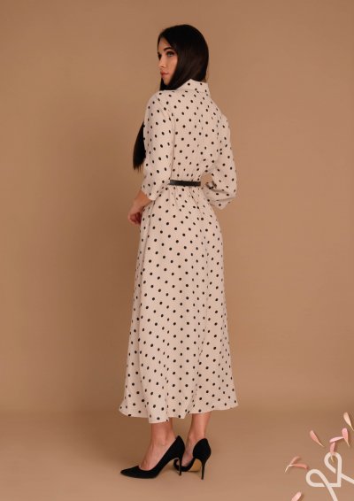 Pöttyös midi ruha átlapolt gombolással - Magenta Árkád 