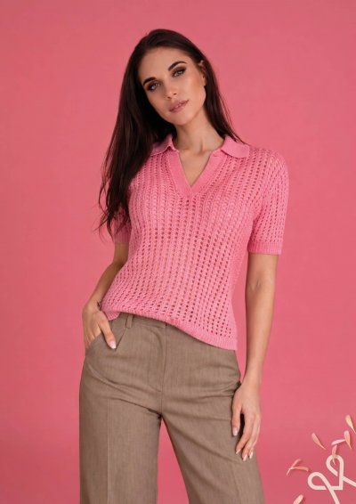 Rózsaszín női rövid ujjú felső V-nyakkal – Magenta Árkád