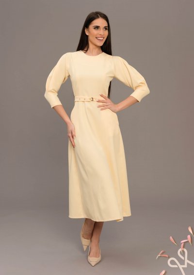 Sárga A-vonalú puntó ruha raglán ujjal – Magenta Árkád