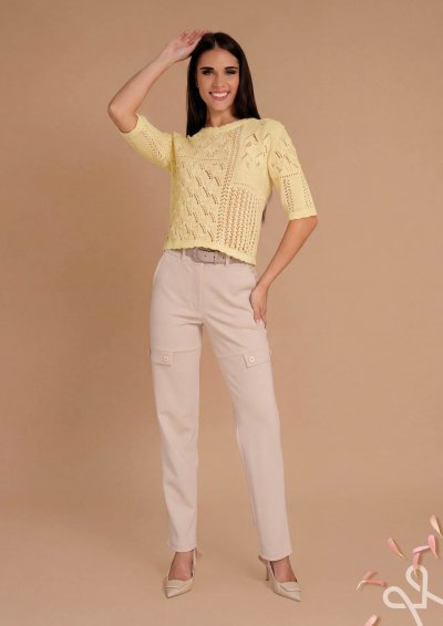 Sárga színű kötött női pulóver rövid ujjal – Magenta Árkád