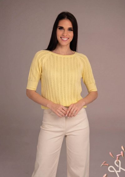Sárga színű női 3/4 ujjú pulóver – Magenta Árkád