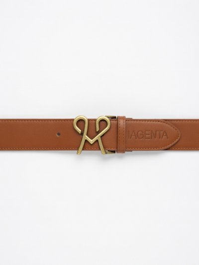 Barna logós öv arany csattal - magenta Árkád 