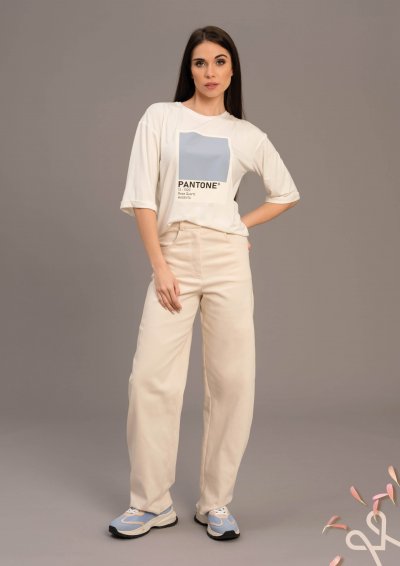 Vajszínű bő szárú pamut nadrág – Magenta Árkád