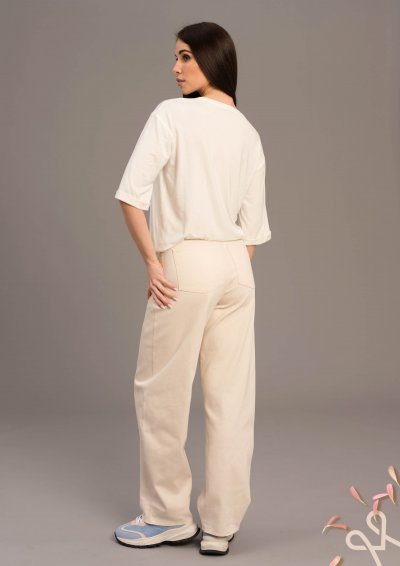 Vajszínű bő szárú pamut nadrág – Magenta Árkád