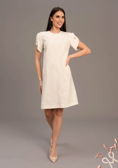 Vajszínű csipkés pamut ruha tulipán ujjal – Magenta Árkád